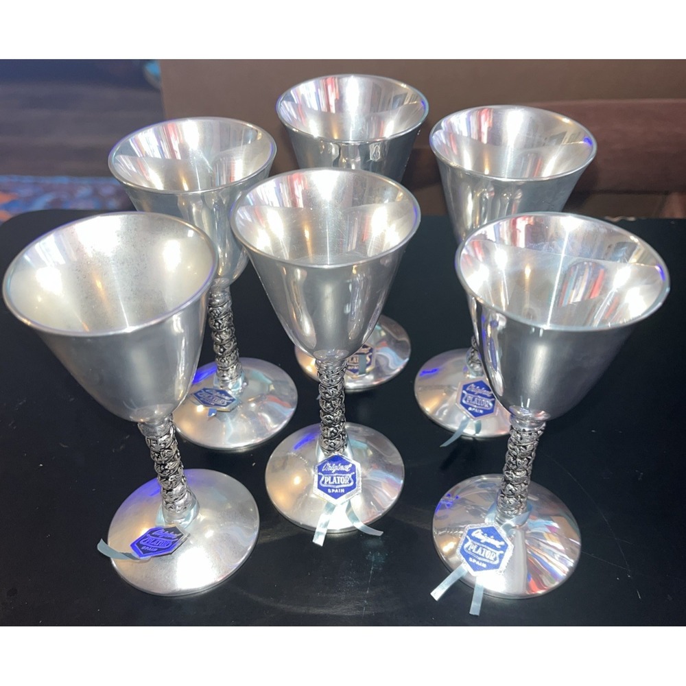 6 Vtg Silver Plated Goblets Original Plator Made In Spain 4.75" Whimsy Goth